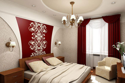 Дизайн интерьера спальни в краснобелых тонах