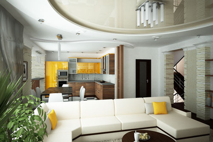 Стильный дизайн интерьера с совмещением кухни и гостиной